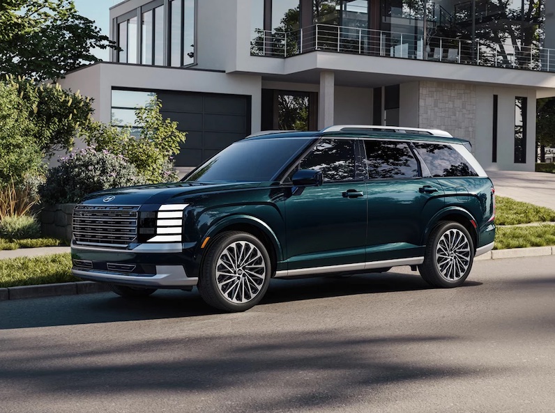 The 2026 Hyundai Palisade is a three-row midsize SUV available with V6 or hybrid power and seating for eight passengers.